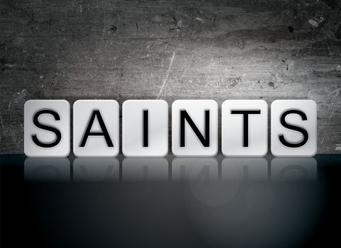 The word "Saints" written in white tiles against a dark vintage grunge background.