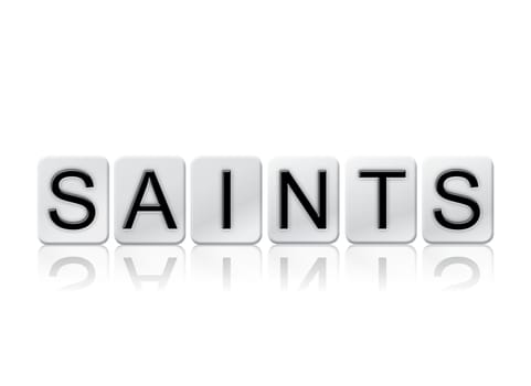 The word "Saints" written in tile letters isolated on a white background.