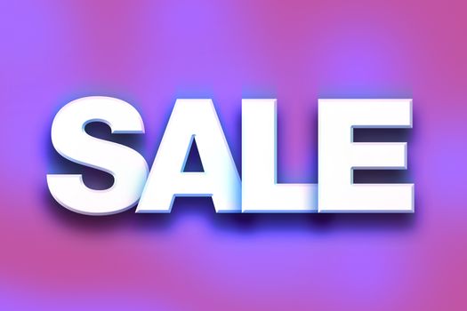 The word "Sale" written in white 3D letters on a colorful background concept and theme.