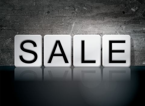 The word "Sale" written in white tiles against a dark vintage grunge background.