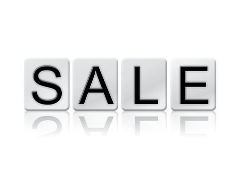 The word "Sale" written in tile letters isolated on a white background.