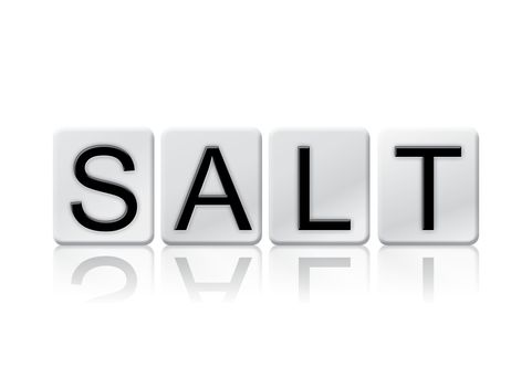 The word "Salt" written in tile letters isolated on a white background.