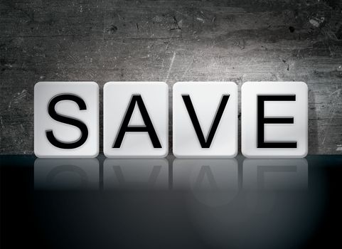 The word "Save" written in white tiles against a dark vintage grunge background.