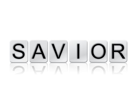 The word "Savior" written in tile letters isolated on a white background.