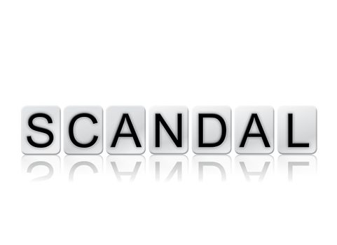 The word "Scandal" written in tile letters isolated on a white background.