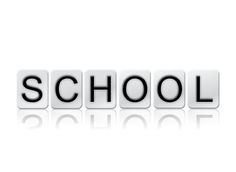 The word "School" written in tile letters isolated on a white background.