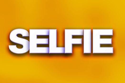 The word "Selfie" written in white 3D letters on a colorful background concept and theme.