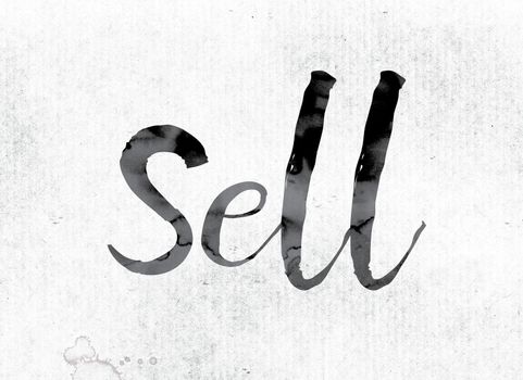 The word "Sell" concept and theme painted in watercolor ink on a white paper.