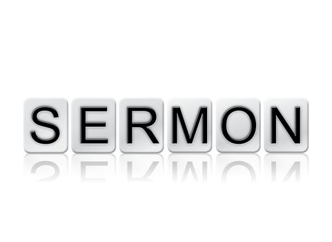 The word "Sermon" written in tile letters isolated on a white background.