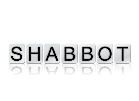 The word "Shabbot" written in tile letters isolated on a white background.