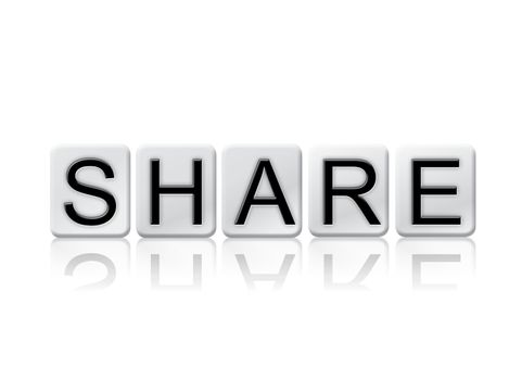 The word "Share" written in tile letters isolated on a white background.