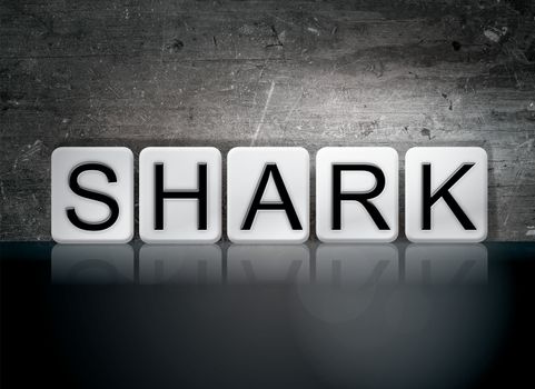 The word "Shark" written in white tiles against a dark vintage grunge background.