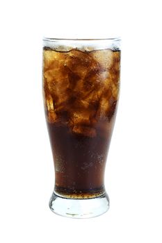 Cola in glass with ice cubes on white background. objects with clipping paths