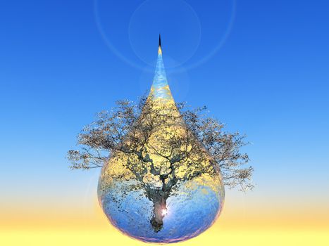 a tree inside a water drop