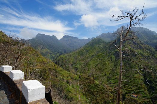 Scenic mountain landscape in Serra de Agua region on Madeira island, Portugal