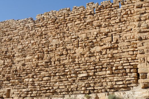 Ancient wall of medieval Kerak castle in Jordan