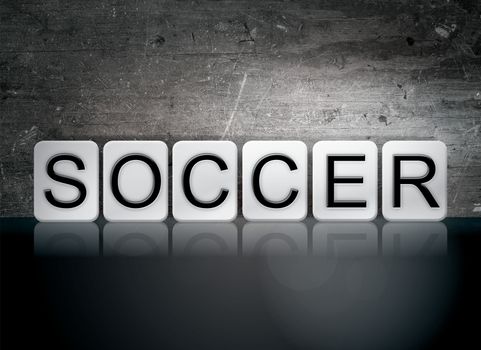 The word "Soccer" written in white tiles against a dark vintage grunge background.