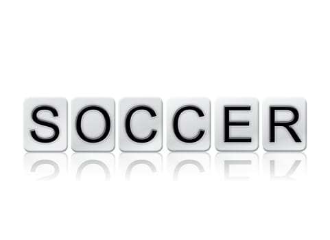 The word "Soccer" written in tile letters isolated on a white background.