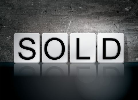 The word "Sold" written in white tiles against a dark vintage grunge background.