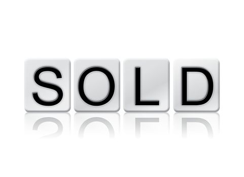 The word "Sold" written in tile letters isolated on a white background.