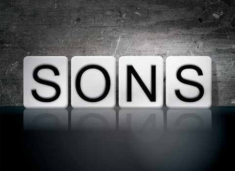 The word "Sons" written in white tiles against a dark vintage grunge background.