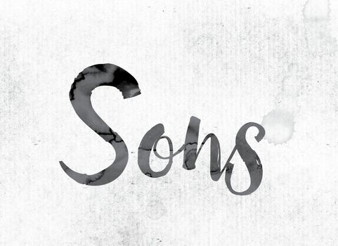 The word "Sons" concept and theme painted in watercolor ink on a white paper.