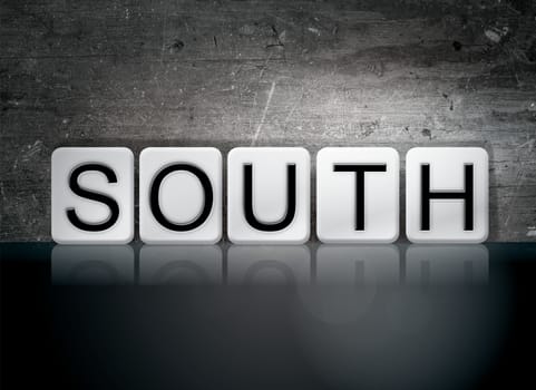 The word "South" written in white tiles against a dark vintage grunge background.