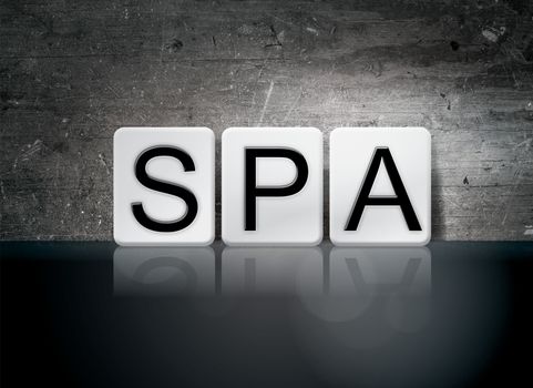 The word "Spa" written in white tiles against a dark vintage grunge background.