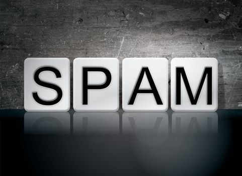 The word "Spam" written in white tiles against a dark vintage grunge background.