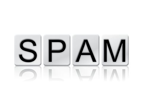 The word "Spam" written in tile letters isolated on a white background.