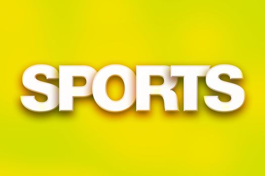 The word "Sports" written in white 3D letters on a colorful background concept and theme.