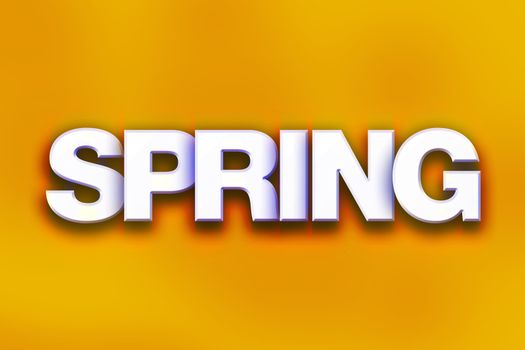 The word "Spring" written in white 3D letters on a colorful background concept and theme.