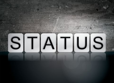 The word "Status" written in white tiles against a dark vintage grunge background.