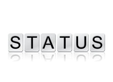 The word "Status" written in tile letters isolated on a white background.