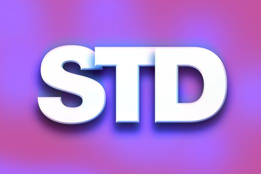 The word "STD" written in white 3D letters on a colorful background concept and theme.