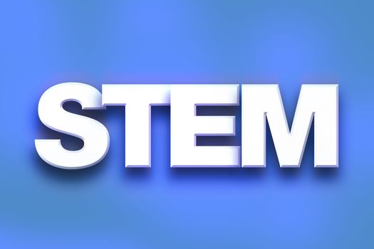 The word "Stem" written in white 3D letters on a colorful background concept and theme.