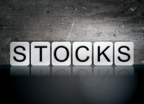 The word "Stocks" written in white tiles against a dark vintage grunge background.