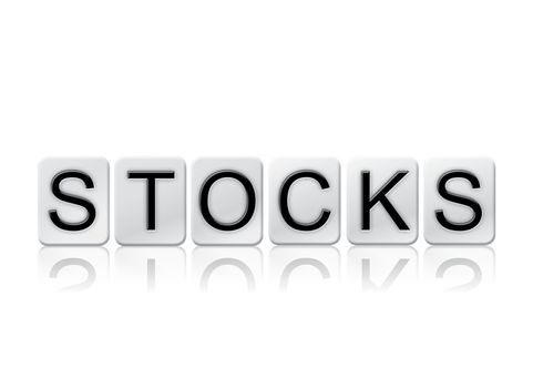The word "Stocks" written in tile letters isolated on a white background.