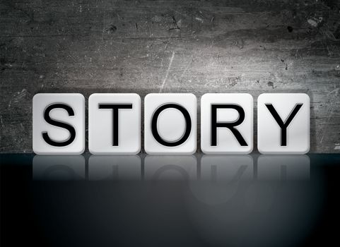 The word "Story" written in white tiles against a dark vintage grunge background.