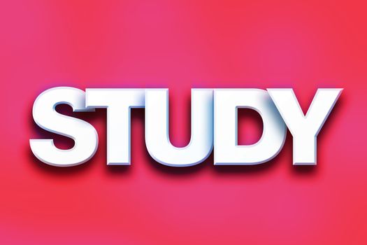 The word "Study" written in white 3D letters on a colorful background concept and theme.