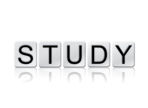 The word "Study" written in tile letters isolated on a white background.