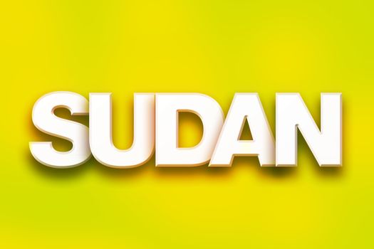 The word "Sudan" written in white 3D letters on a colorful background concept and theme.
