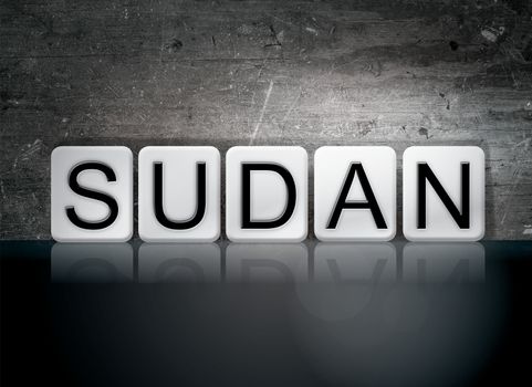 The word "Sudan" written in white tiles against a dark vintage grunge background.