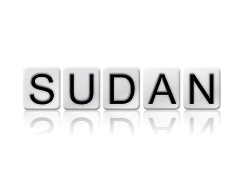 The word "Sudan" written in tile letters isolated on a white background.