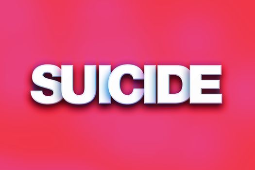 The word "Suicide" written in white 3D letters on a colorful background concept and theme.