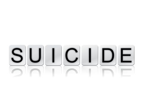 The word "Suicide" written in tile letters isolated on a white background.