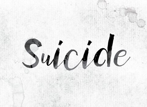 The word "Suicide" concept and theme painted in watercolor ink on a white paper.