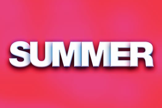 The word "Summer" written in white 3D letters on a colorful background concept and theme.