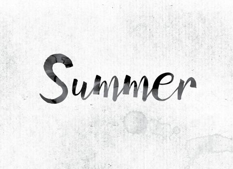 The word "Summer" concept and theme painted in watercolor ink on a white paper.