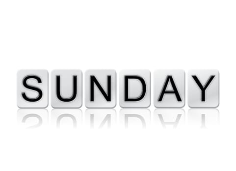 The word "Sunday" written in tile letters isolated on a white background.